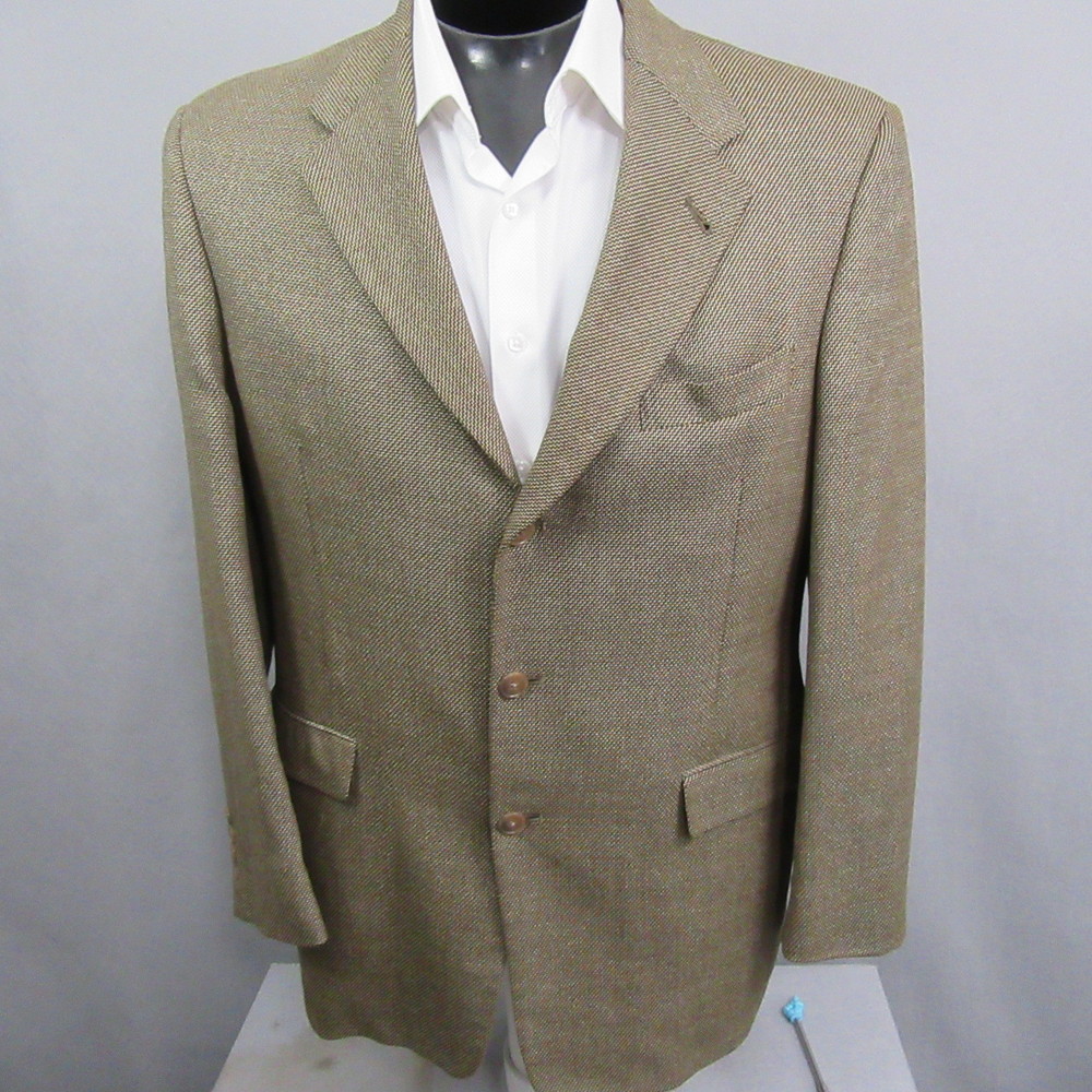 Hart Schaffner‎ & Marx Mens Sport Coat 42R Tan Birdseye 3 Button Single